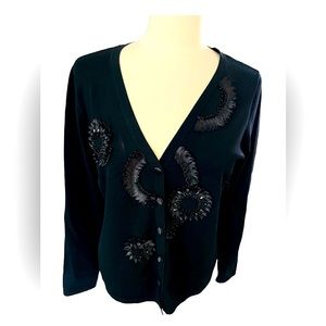 Black Beaded Lauren Michelle Cardigan Sweater size XL
